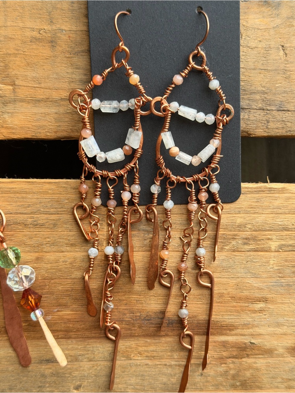 Handcrafted Copper and Peach Moonstone Chime Earrings - Bohemian Women Jewelry